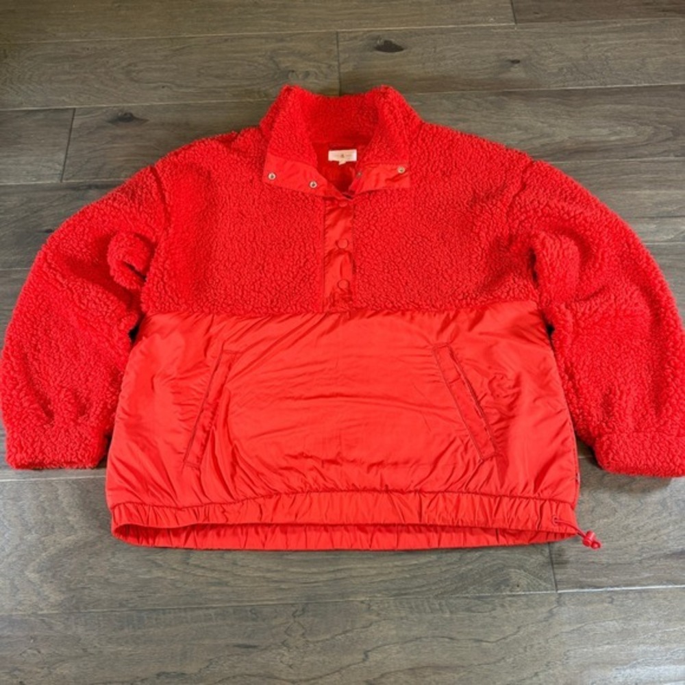 Lou & Grey Red Sherpa Fleece Pullover Snap Neck Sweatshirt Women's Medium - Picture 2 of 8